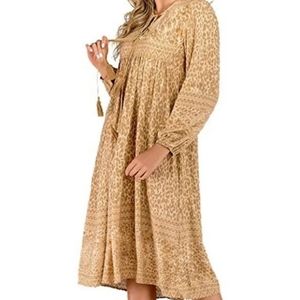 New Vivimos Golden tan cheetah midi Dress XS-M cottagecore